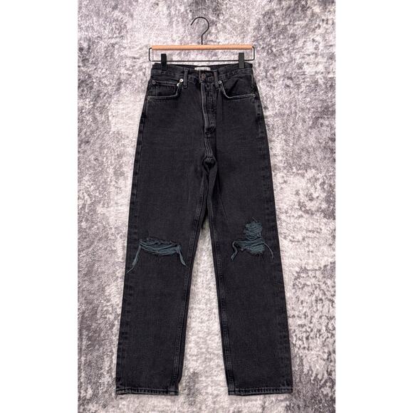 AGOLDE Jeans 24 Womens 90s Mid Rise Loose Fit Black Distressed Wash Denim